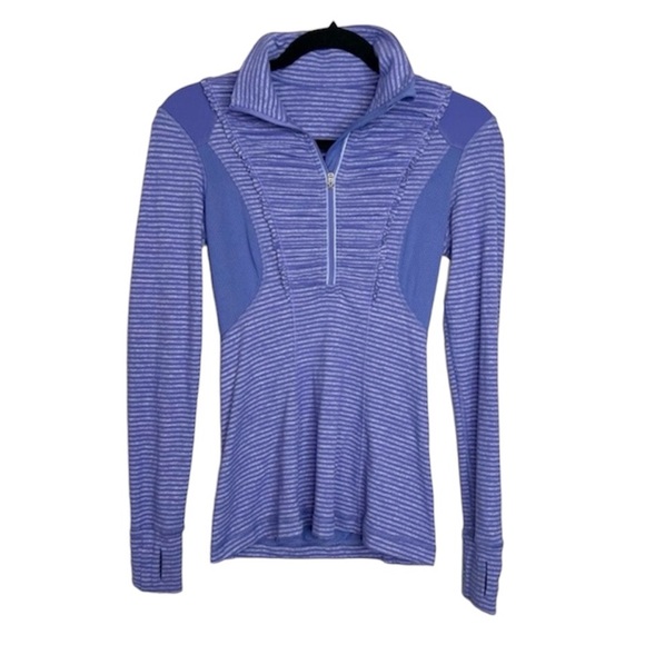 LULULEMON Run Your Heart Out Striped Ruffle Front Half Zip Pullover size 2 - Picture 1 of 16